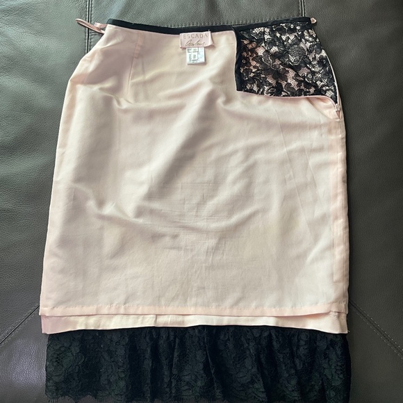 Escada Black Lace Pink Silk Pencil Skirt Coquette Romantic Party Holiday Glam 40 - Picture 5 of 11